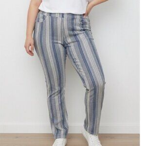 Denim & Co Striped Jeans 20W Stretch Straight Leg Blue White Vertical Stripe